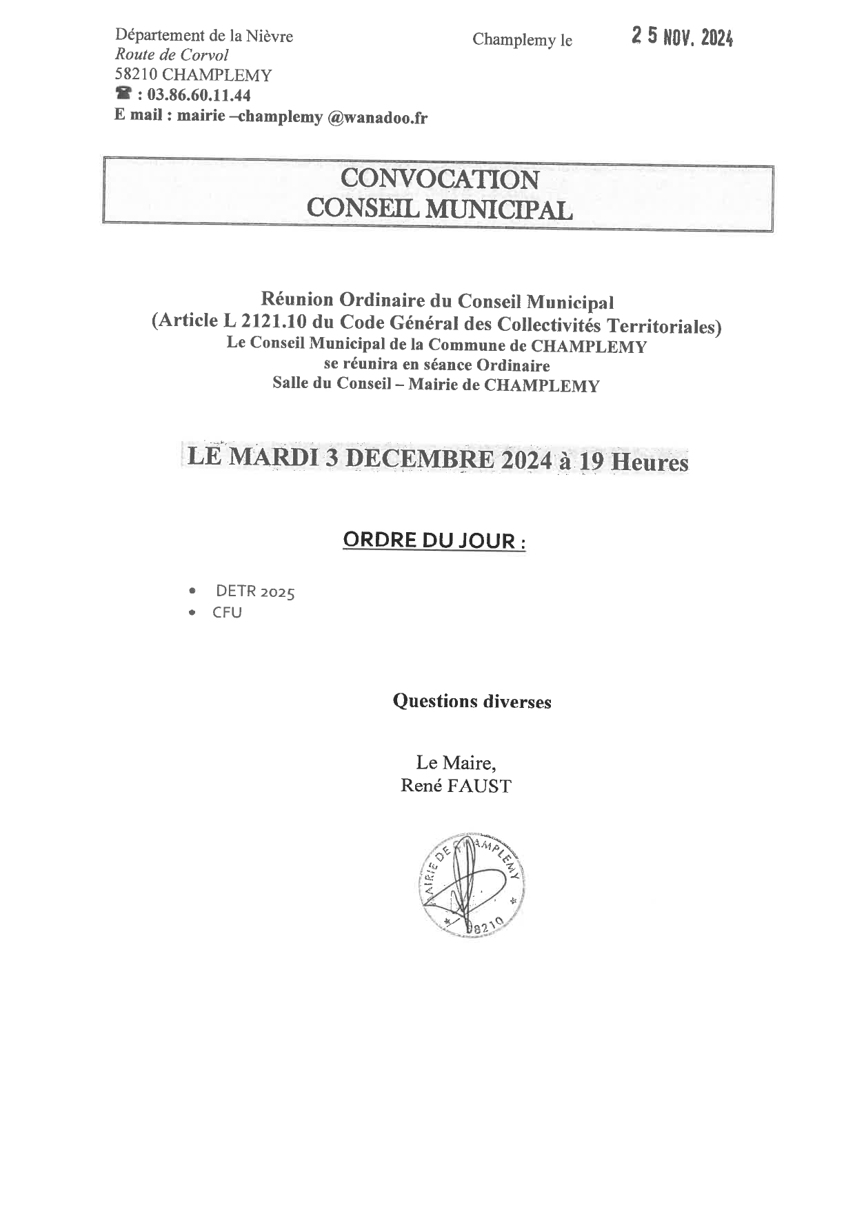 Conseil 3 dec