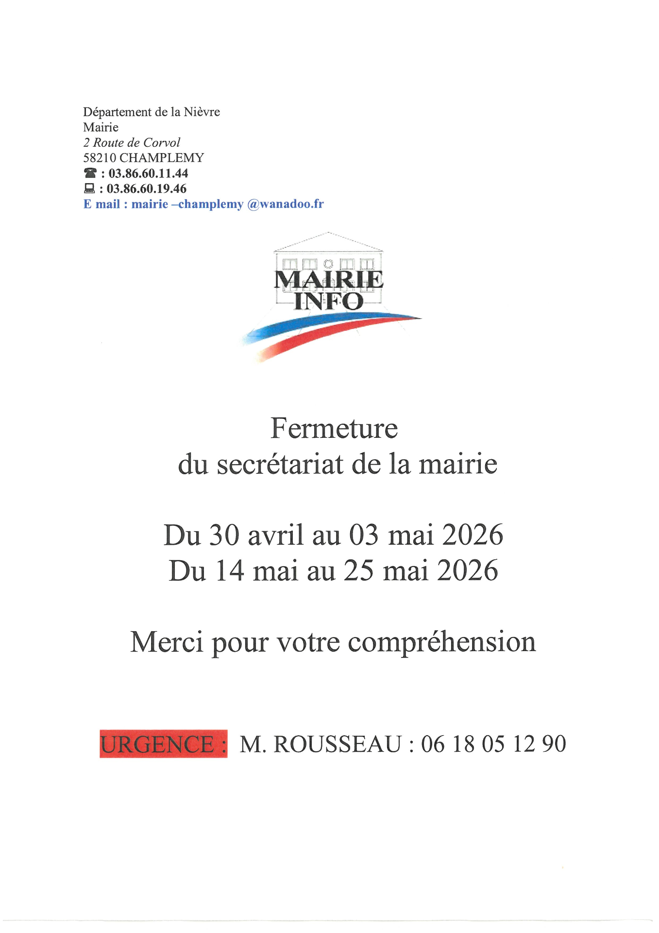 Fermeture de secrétariat