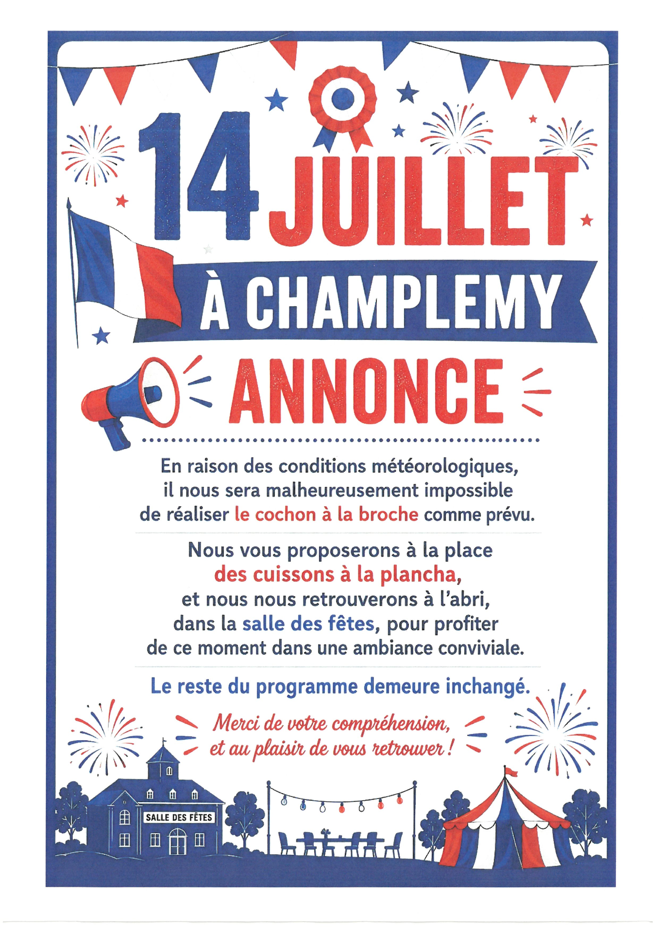 REMPLACEMENT COCHON DE LAIT POUR LE 14 JUILLET 