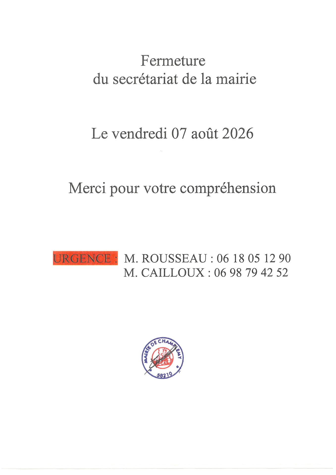 fermeture mairie le 07 08 2026